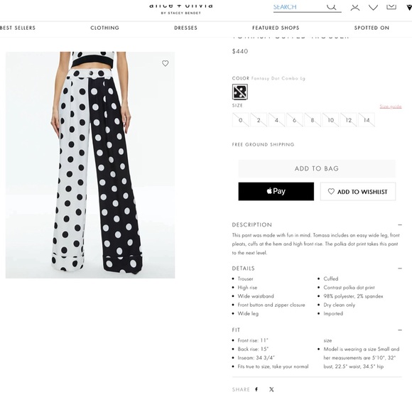 Alice + Olivia Tomasa Polka Dot Cuffed Black White Colorblock Pant - Picture 4 of 17